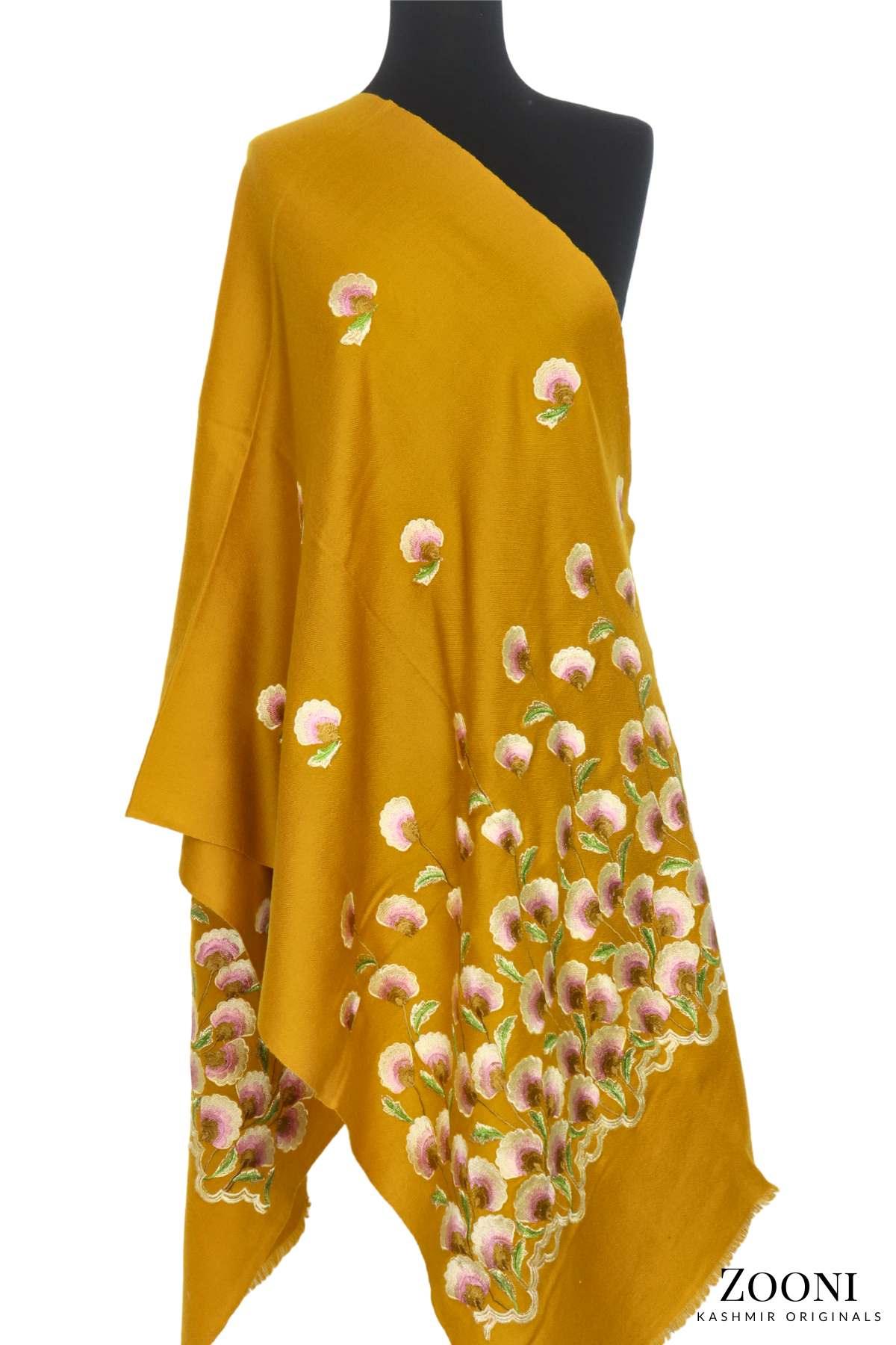 Embroidered Woolen Wrap - Floral - Zooni | Kashmir Originals