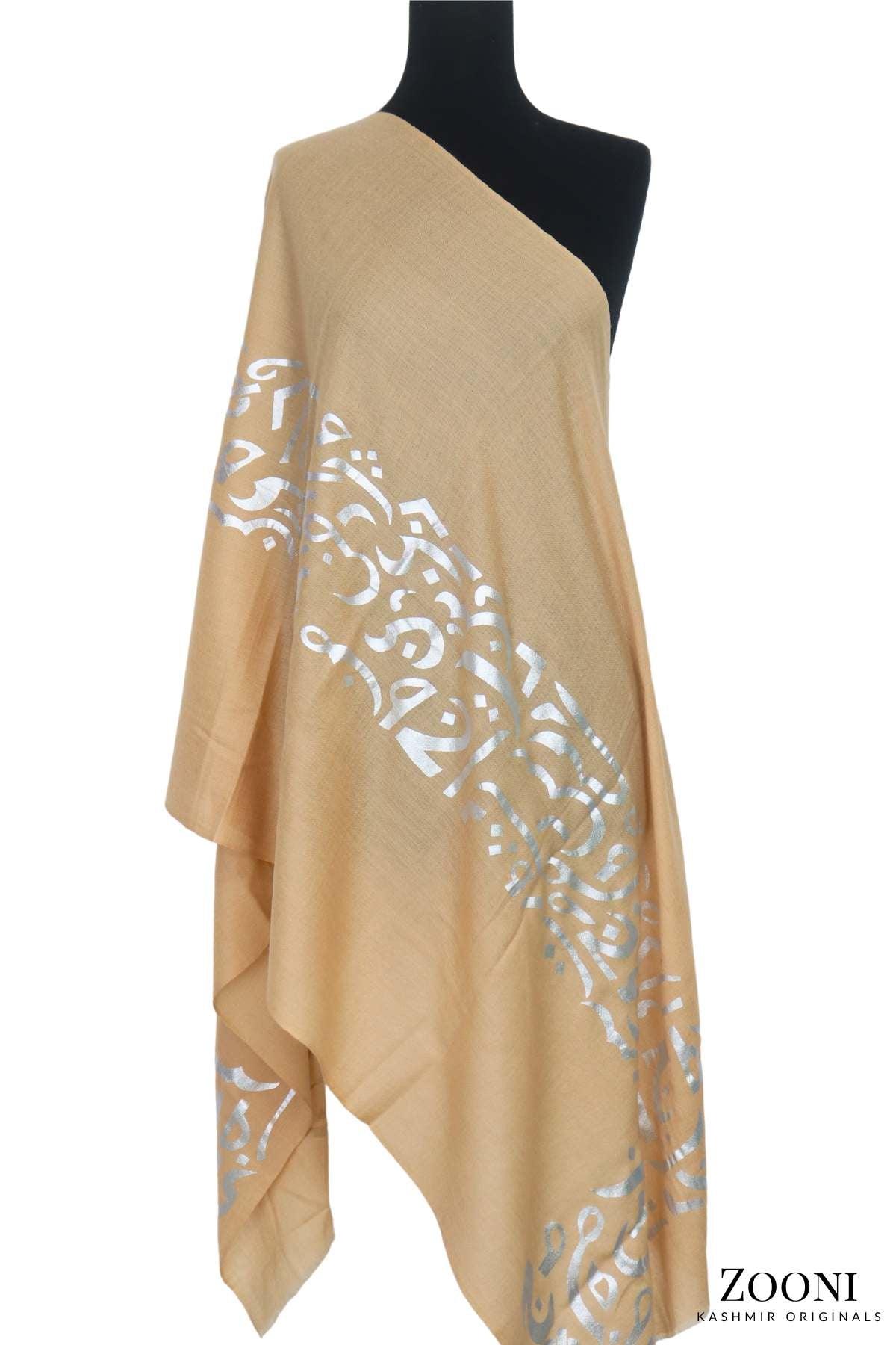 Foil Calligraphy Soft Wool Wrap - Zooni | Kashmir Originals