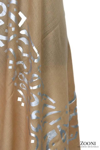 Foil Calligraphy Soft Wool Wrap - Zooni | Kashmir Originals