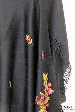 Hand Embroidered Aari Wool Wrap - Shadow - Zooni | Kashmir Originals