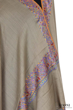 Hand Embroidered Kashmiri Doardar Shawl - Beiege Paisleys - Zooni | Kashmir Originals