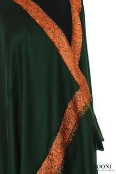 Hand Embroidered Kashmiri Doardar Shawl - Green - Zooni | Kashmir Originals