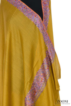 Hand Embroidered Kashmiri Doardar Shawl - Yellow - Zooni | Kashmir Originals