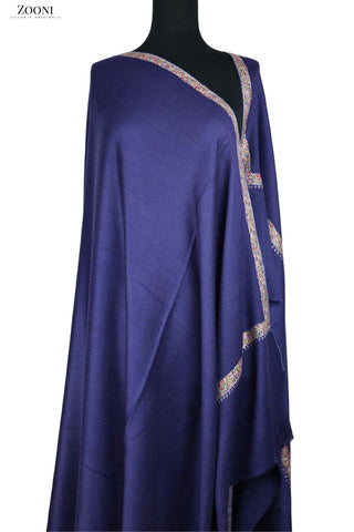 Hand Embroidered Kashmiri Hashia Shawl - Blue - Zooni | Kashmir Originals