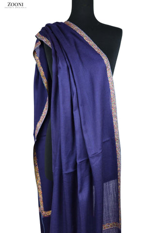 Hand Embroidered Kashmiri Hashia Shawl - Blue - Zooni | Kashmir Originals