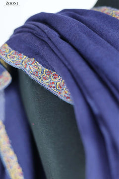 Hand Embroidered Kashmiri Hashia Shawl - Blue - Zooni | Kashmir Originals