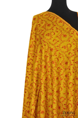 Hand Embroidered Kashmiri Jaali Shawl - Mustard - Zooni | Kashmir Originals