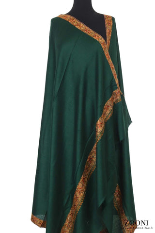 Hand Embroidered Kashmiri Neem Doar Shawl - Emerald Green - Zooni | Kashmir Originals