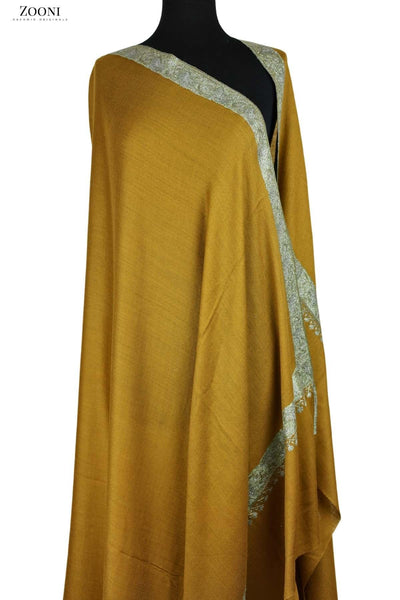 Hand Embroidered Kashmiri Neem Doar Shawl - Mustard - Zooni | Kashmir Originals