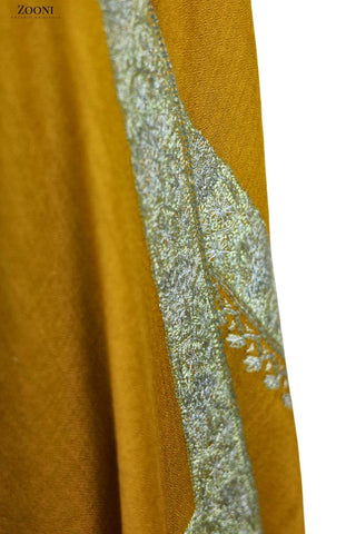 Hand Embroidered Kashmiri Neem Doar Shawl - Mustard - Zooni | Kashmir Originals