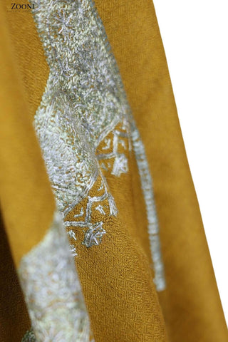 Hand Embroidered Kashmiri Neem Doar Shawl - Mustard - Zooni | Kashmir Originals