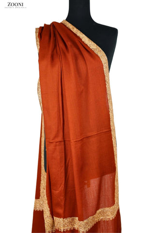 Hand Embroidered Kashmiri Neem Doar Shawl - Orange - Zooni | Kashmir Originals