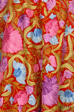 Jaama Embroidered Woollen Wrap - Red - Zooni | Kashmir Originals