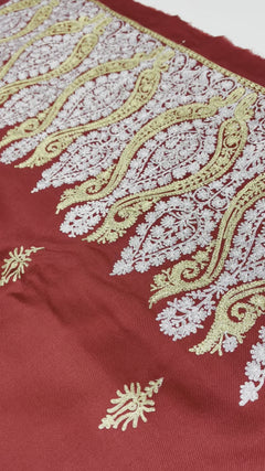 Luxury 3 Piece Tilla Embroidered Kashmiri Unstitched Winter Suit - Red