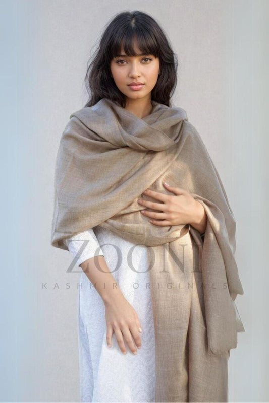 Pure Himalayan Pashmina Plain Shawl (Extra Soft) - Natural Undyed - Zooni | Kashmir Originals