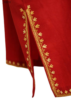 Pure Wool Hand Embroidered Kashmiri Pheran/Feran: Aari (Stitched) - Red - Zooni | Kashmir Originals