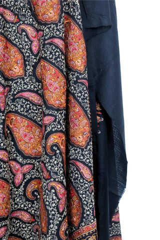 Special Edition: Superfine Merino Wool Embroidered Shawl - Black Paisleys - Zooni | Kashmir Originals