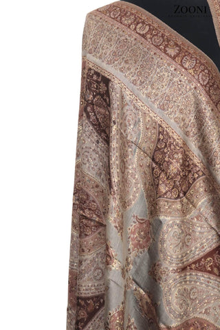 Superfine Kaani Jaamawar Silk Summer Shawl - Bronze - Zooni | Kashmir Originals