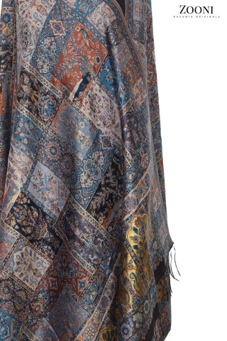 Superfine Kaani Jaamawar Silk Summer Shawl - Turkish Motif - Zooni | Kashmir Originals