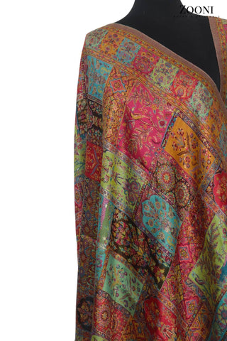 Superfine Kaani Jaamawar Silk Summer Shawl - Turkish Motifs - Zooni | Kashmir Originals