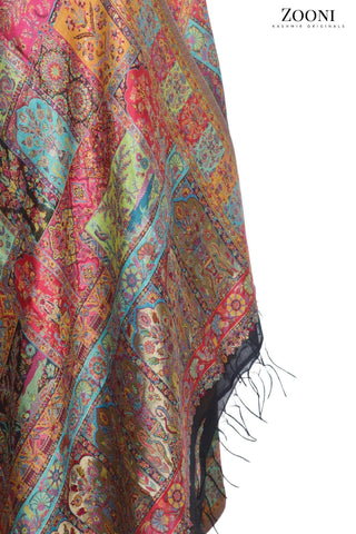 Superfine Kaani Jaamawar Silk Summer Shawl - Turkish Motifs - Zooni | Kashmir Originals