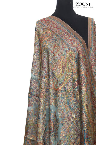 Superfine Kaani Jaamawar Silk Summer Shawl - Zooni | Kashmir Originals