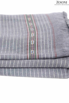 Royal Luxury Woollen Men's Dussa Shawl (Single Layer) - Striped Grey - Zooni | Kashmir Originals
