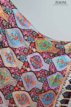 Limited Edition Reel Qalamkar/Reelkaar/Kalamkaar Embroidered Shawl - Maroon Floral - Zooni | Kashmir Originals