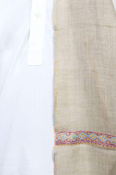 Handmade Pure Pashmina Hashia Embroidered Muffler Unisex - Light Brown-Zooni | Kashmir Originals-handmade,Men,Muffler,Pashmina