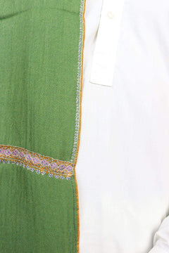 Handmade Pure Pashmina Hashia Embroidered Muffler Unisex - Green-Zooni | Kashmir Originals-handmade,Men,Muffler,Pashmina