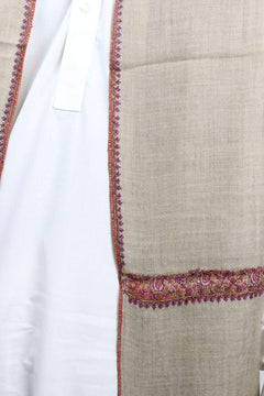 Handmade Pure Pashmina Hashia Embroidered Muffler Unisex - Natural-Zooni | Kashmir Originals-handmade,Men,Muffler,Pashmina