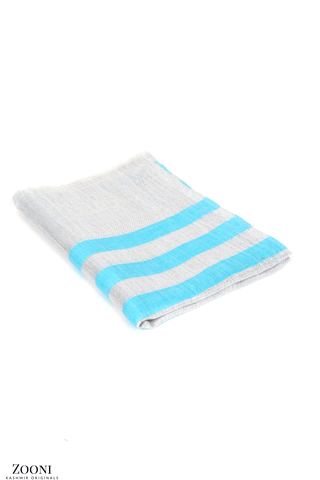 Cashmere Striped Lurex Stole - Aqua and Silver - Zooni | Kashmir Originals