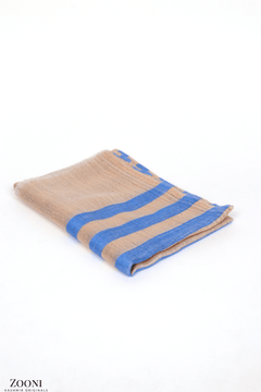 Cashmere Striped Lurex Stole - Havelock Blue and Gold - Zooni | Kashmir Originals