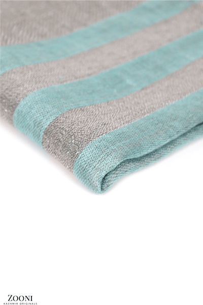 Cashmere Striped Lurex Stole - Shadow Green and Cloudy Gray - Zooni | Kashmir Originals