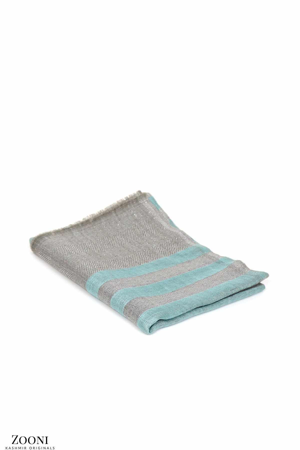 Cashmere Striped Lurex Stole - Shadow Green and Cloudy Gray - Zooni | Kashmir Originals