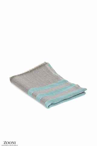 Cashmere Striped Lurex Stole - Shadow Green and Cloudy Gray - Zooni | Kashmir Originals