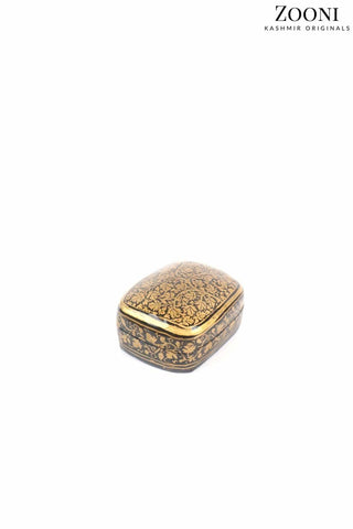 Handmade Papier Mache Box (Small) - Black and Gold Chinar - Zooni | Kashmir Originals