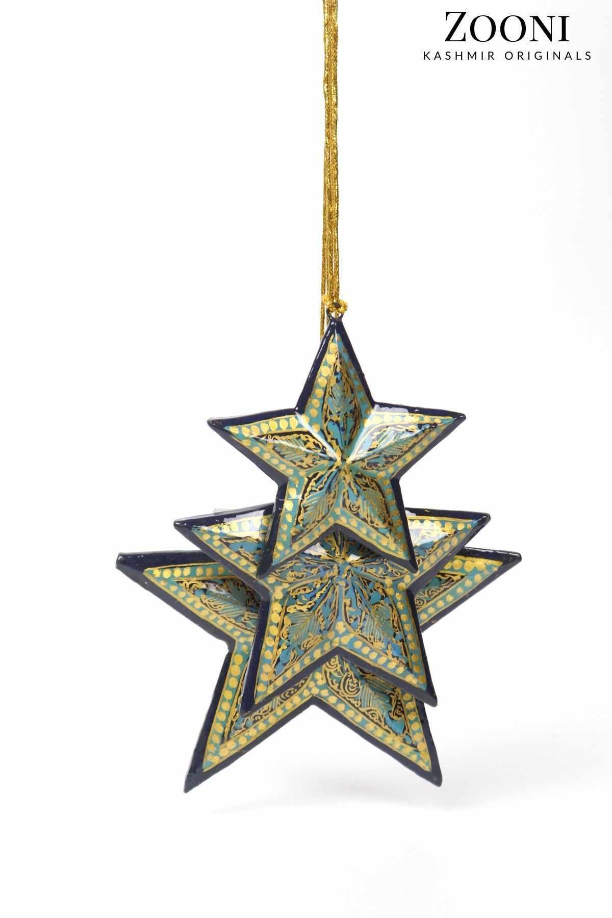 Handmade Papier Mache Decorative Hangings Set - Black and Golden Star - Set of 3 - Zooni | Kashmir Originals