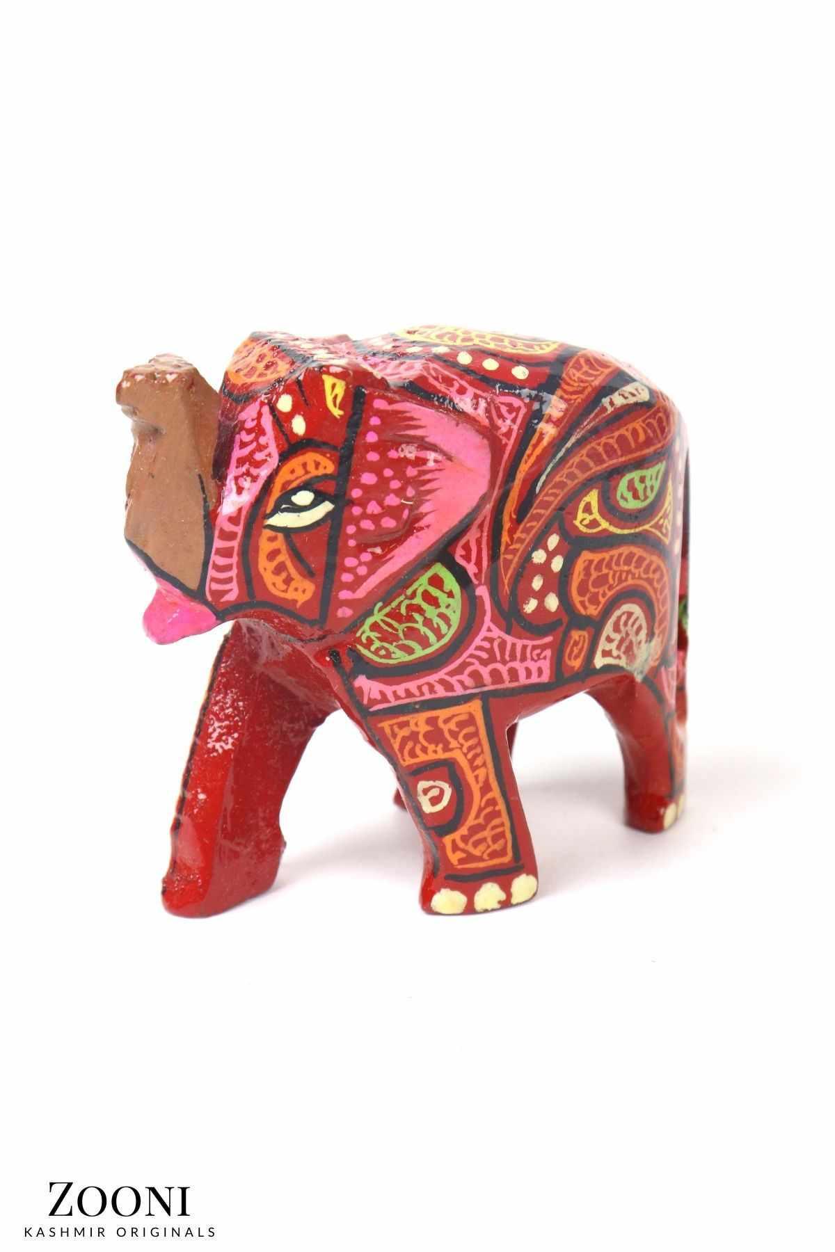 Handmade Papier Mache Elephant (Large) - Red - Zooni | Kashmir Originals