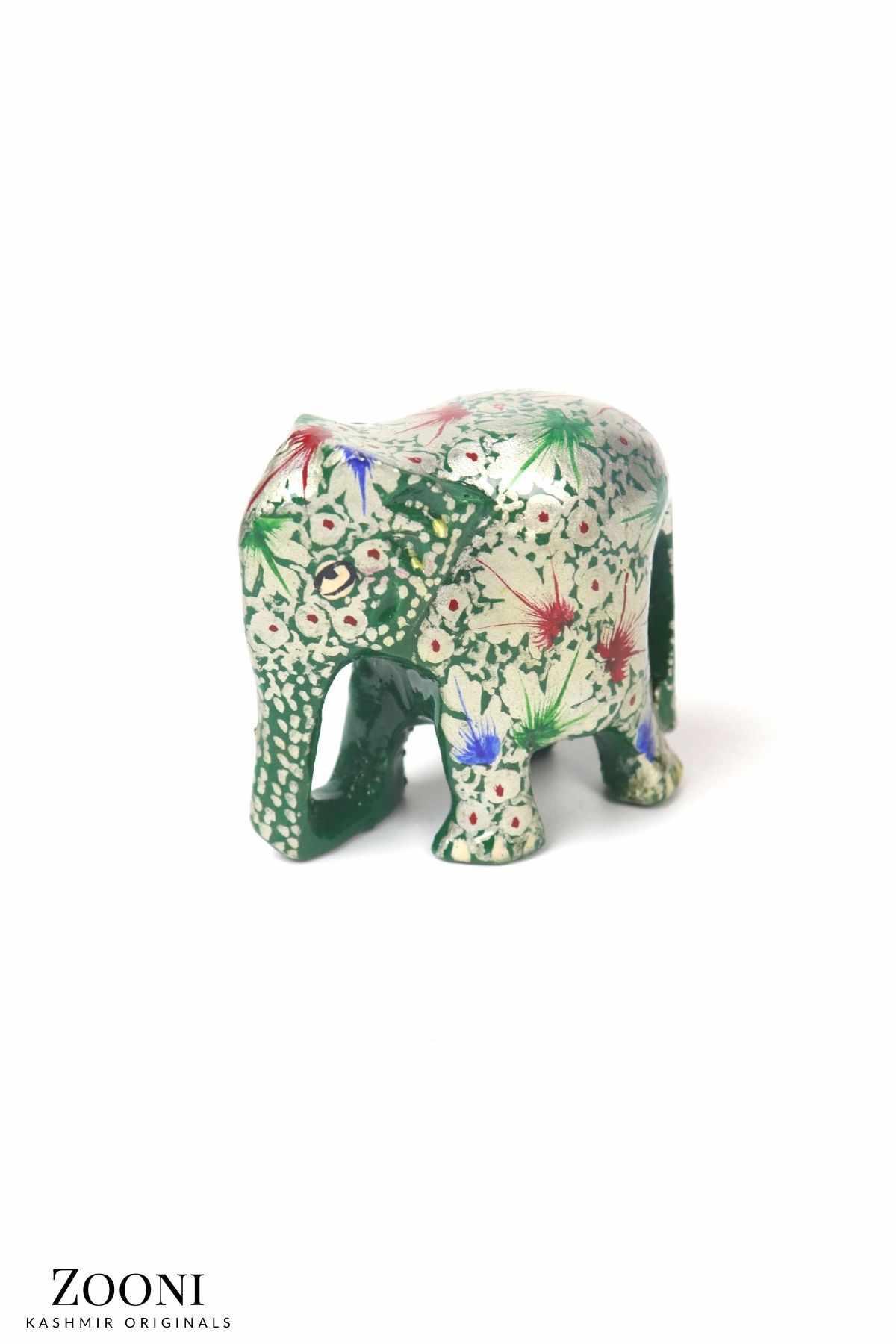 Handmade Papier Mache Elephant (Small) - Green and Silver Multi - Zooni | Kashmir Originals