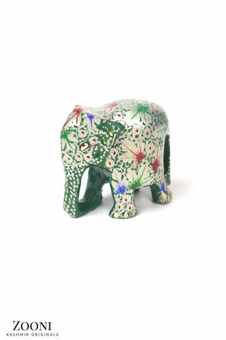 Handmade Papier Mache Elephant (Small) - Green and Silver Multi - Zooni | Kashmir Originals