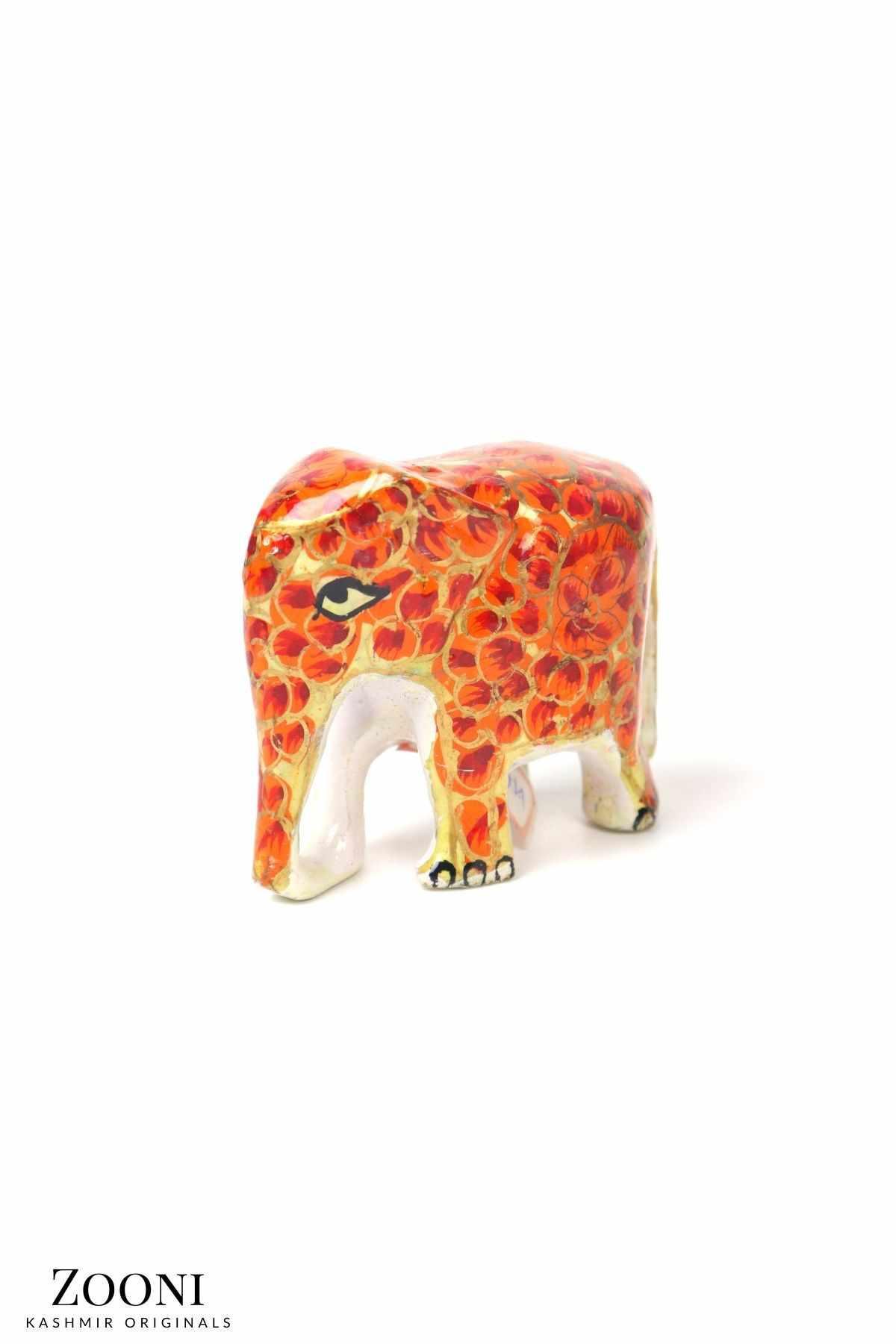 Handmade Papier Mache Elephant (Small) - Orange and White Floral - Zooni | Kashmir Originals