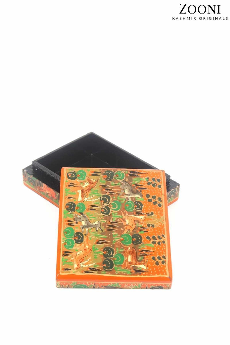 Handmade Papier Mache Flat Box - Baby Deer Forest - Zooni | Kashmir Originals