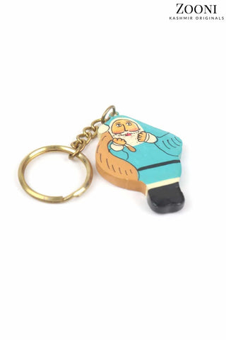 Handmade Papier Mache Keychain - Blue Santa - Zooni | Kashmir Originals