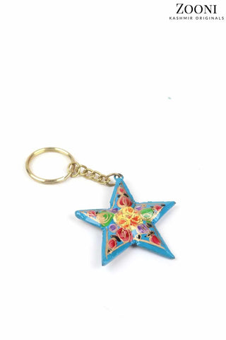 Handmade Papier Mache Keychain - Blue Star - Zooni | Kashmir Originals