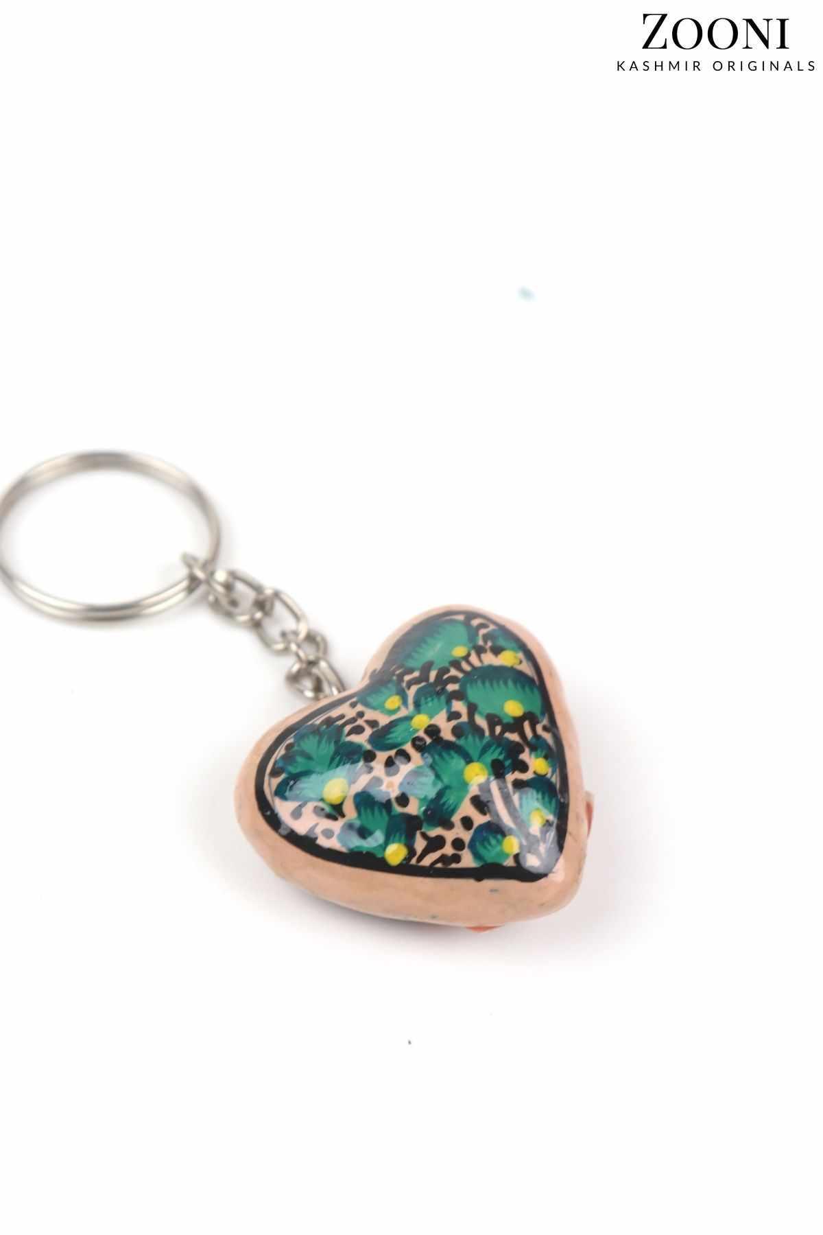 Handmade Papier Mache Keychain - Coral Heart - Zooni | Kashmir Originals