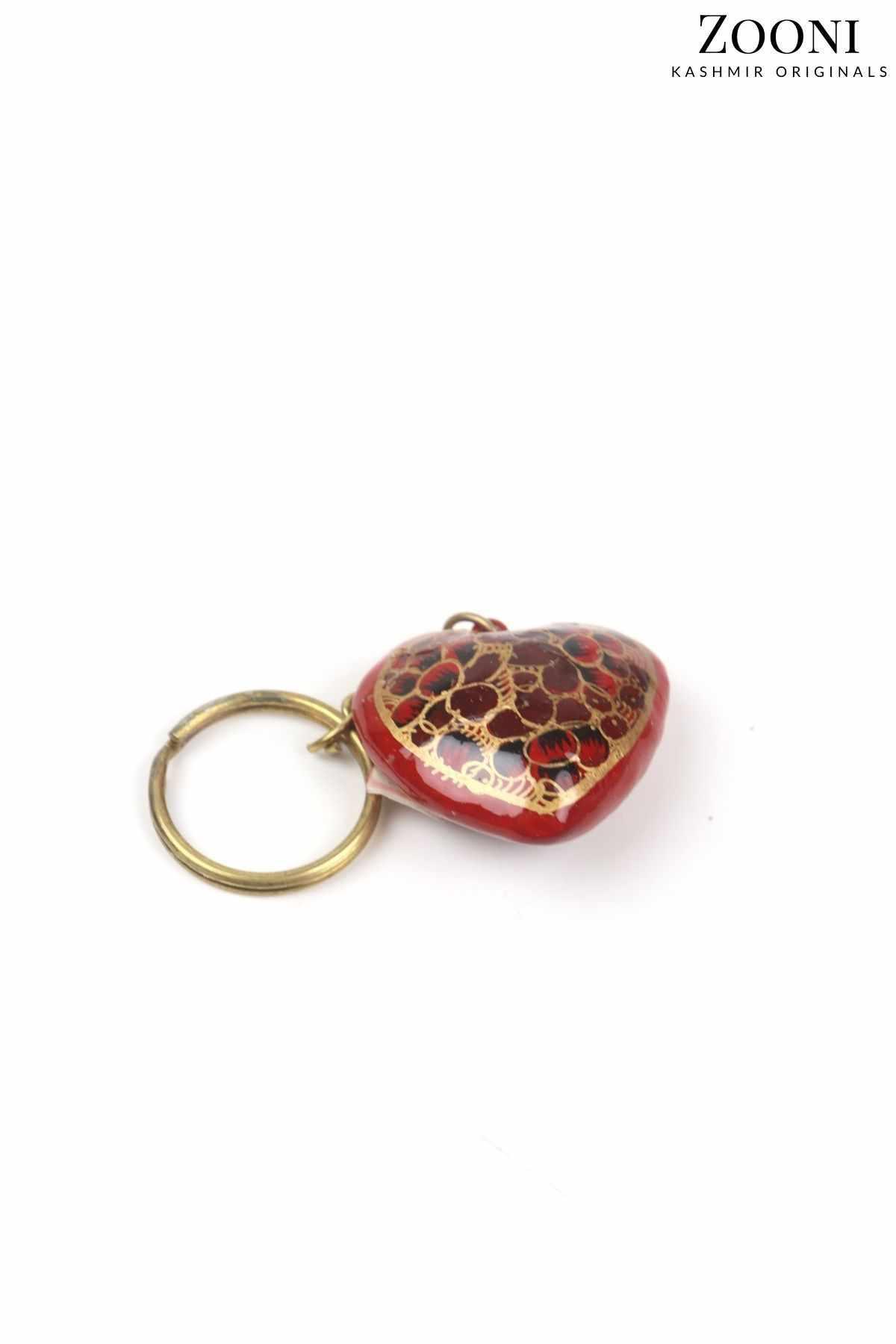 Handmade Papier Mache Keychain - Crimson Heart - Zooni | Kashmir Originals