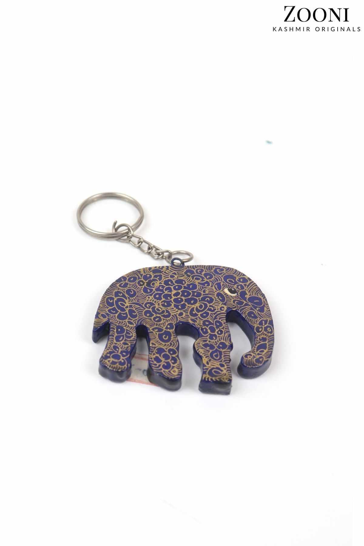 Handmade Papier Mache Keychain - Floral Elephant - Zooni | Kashmir Originals