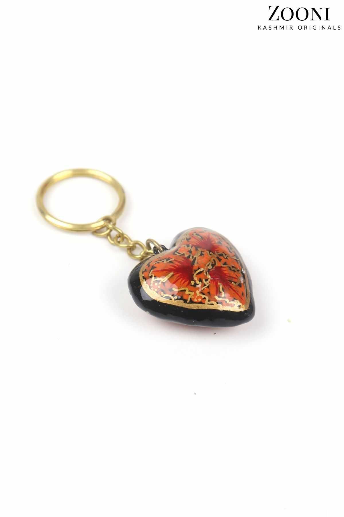 Handmade Papier Mache Keychain - Floral Heart - Zooni | Kashmir Originals