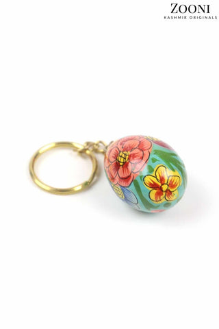 Handmade Papier Mache Keychain - Floral - Zooni | Kashmir Originals